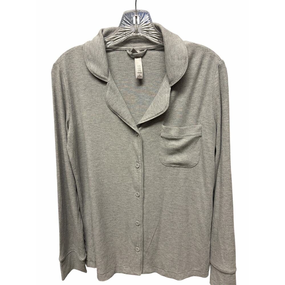 SKIMS Ribbed Modal Pajama Top Button Front Gray XS - Picture 2 of 4